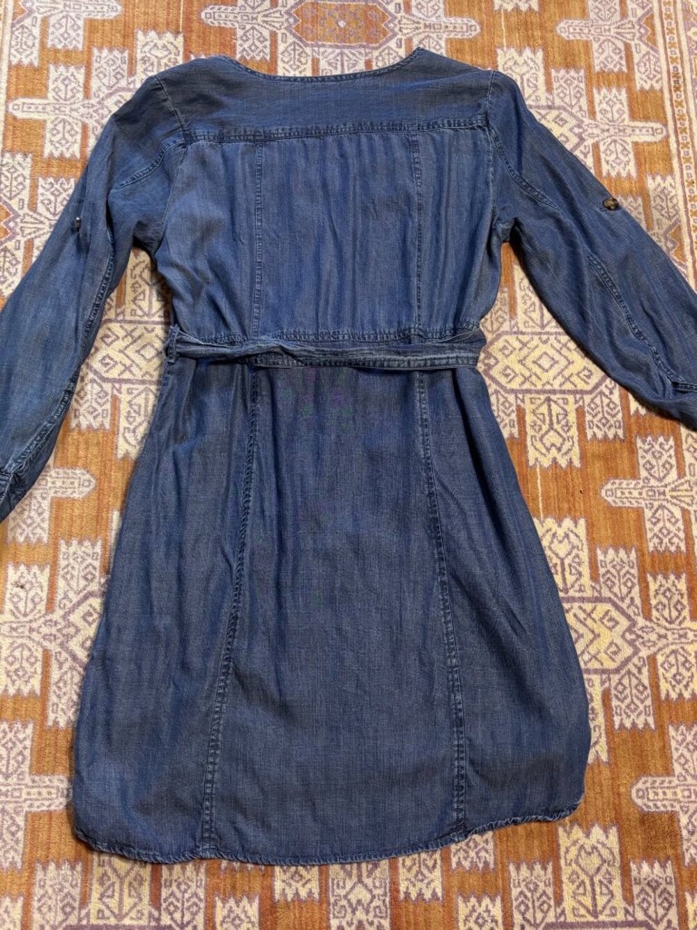 Denim Shirt Dress • Blue Chambray • Long Sleeve • Tie Waist • Pockets - Picture 4 of 6